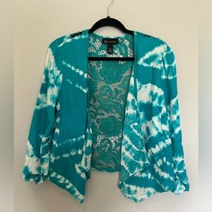 INC International Concepts Linen Lace Jacket Tie Dye Turquoise Size Large